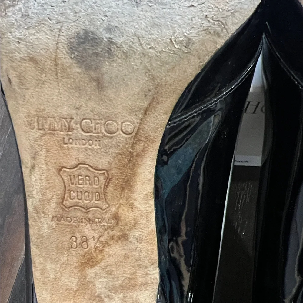 Jimmy Choo Black Patent Leather Heels, size 38.5